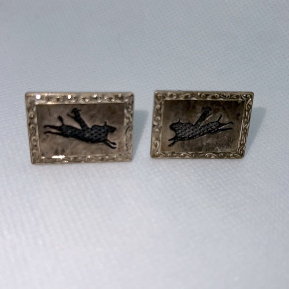 VINTAGE CUFF LINKS STAMPED “STERLING 925” SILVER WESTERN BRONCO HORSE - Picture 4 of 8